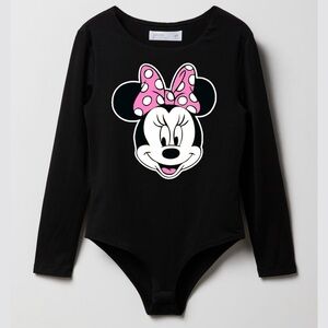 NWT Minnie Mouse Girls Bodysuit – Smooth Long Sleeve Crewneck – Black